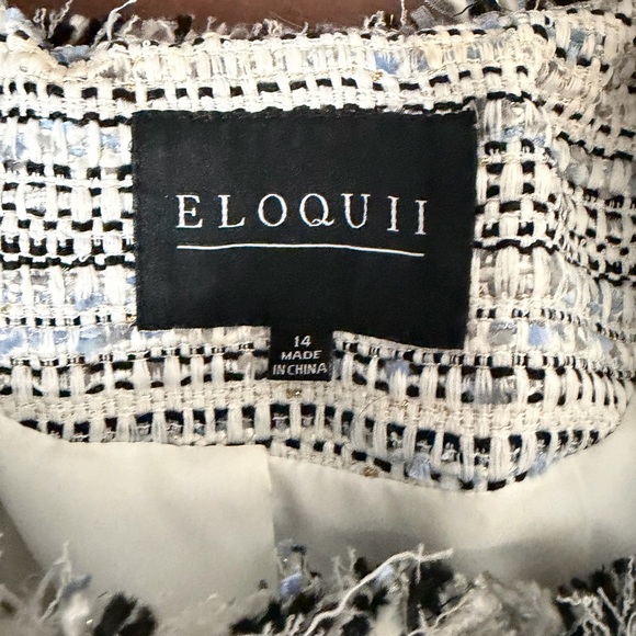 Eloquii Gray Tweed Blazer Fringe Trim Gold Buttons Size 14 - Picture 7 of 7